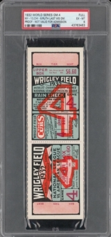 1932 World Series Game 4 Full Proof Ticket New York Yankees vs Chicago Cubs - Babe Ruths Final World Series Game - PSA 6 EX-MT